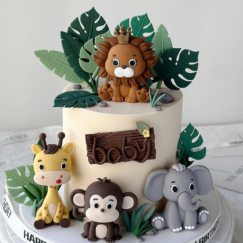 Resin Art Baby - الغابة سفاري الحيوان دمية كعكة ديكور