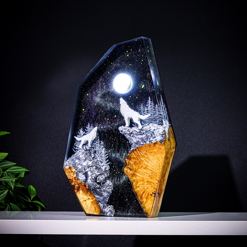 Resin Art Baby - مصباح طاولة على شكل حيوانات طبيعية