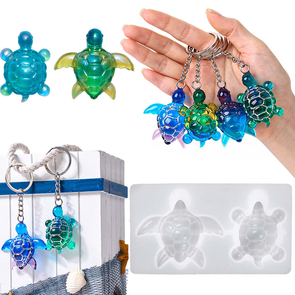 Resin Art Uv - ثلاثية الأبعاد السلاحف البحرية المفاتيح قالب